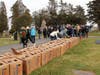Boxes of wreaths awaiting distribution at Evergreen Cemetery.