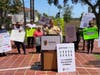 Hannah Gravette, Regional Vice President for Innovate in Los Angeles give summary review of the Tutoring Policy Brief at the Southeast Los Angeles press event at Huntington Park City Hall.