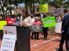 Karina Macias, Councilmember and representing Huntington Park at the Southeast Los Angeles press event at Huntington Park City Hall.
