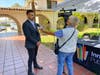 Eduardo Martinez, Vice Mayor of Huntington Park, interview with Telemundo52 at the Southeast Los Angeles press event at Huntington Park City Hall.