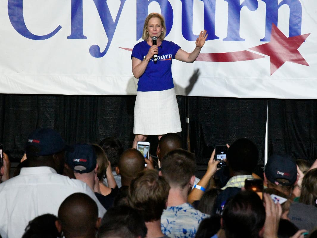 New York Sen. Kirsten Gillibrand addresses the crowd at House Majority Whip Jim CybElection 2020 South Carolina Fish Fry