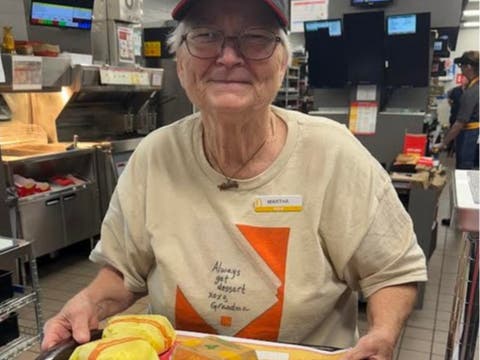 Martha Kennedy enjoying a retirement-day McDonald's meal.