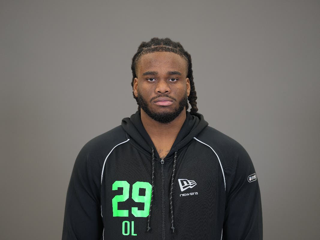 Arizona State offensive lineman Max Iheanachor (29) poses for a portrait at the NFL football scouting combine in Indianapolis, Thursday, Feb. 26, 2026 