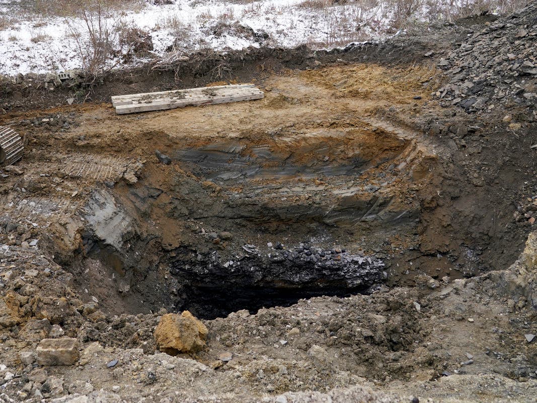 The sinkhole, where the remains of Elizabeth Pollard was found, Friday, Dec. 6, 2024, is shown in Marguerite, Pa. 