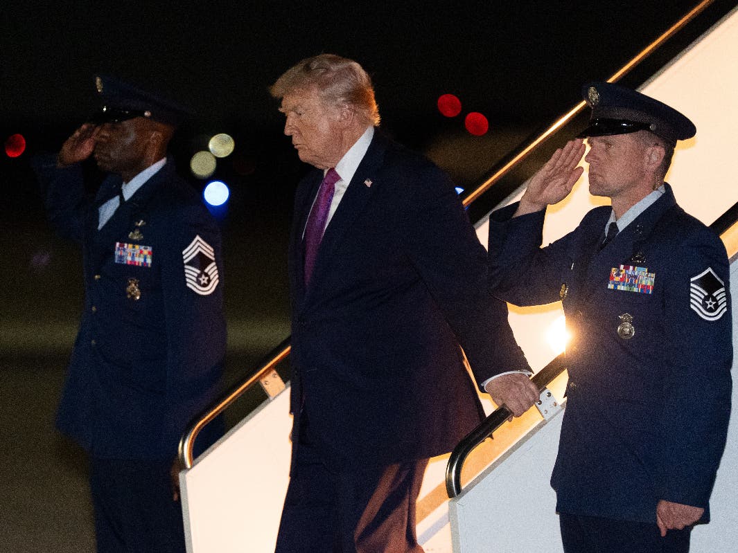 President Donald Trump arrives on Air Force One, Friday, April 17, 2026, at Joint Base Andrews, Md.