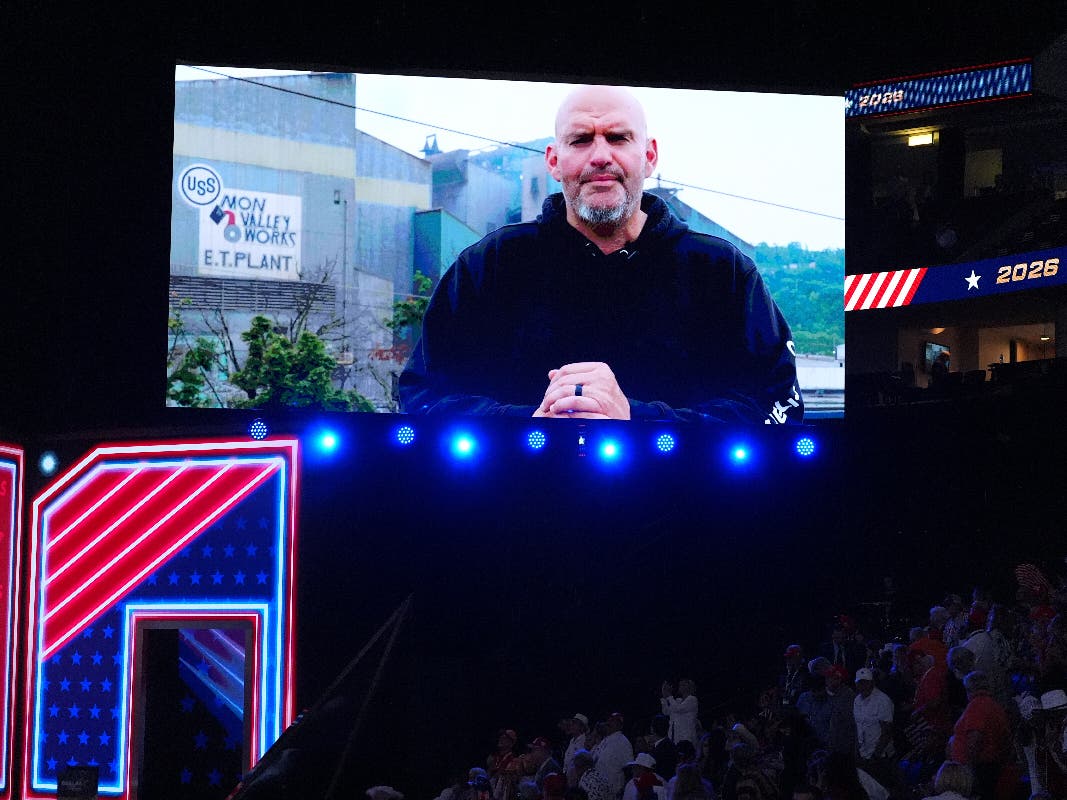 Sen. John Fetterman speaks at the Republican midterm convention.