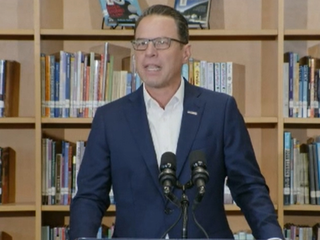 Gov. Josh Shapiro on Monday as he signed a bill banning cell phones in schools across the state.
