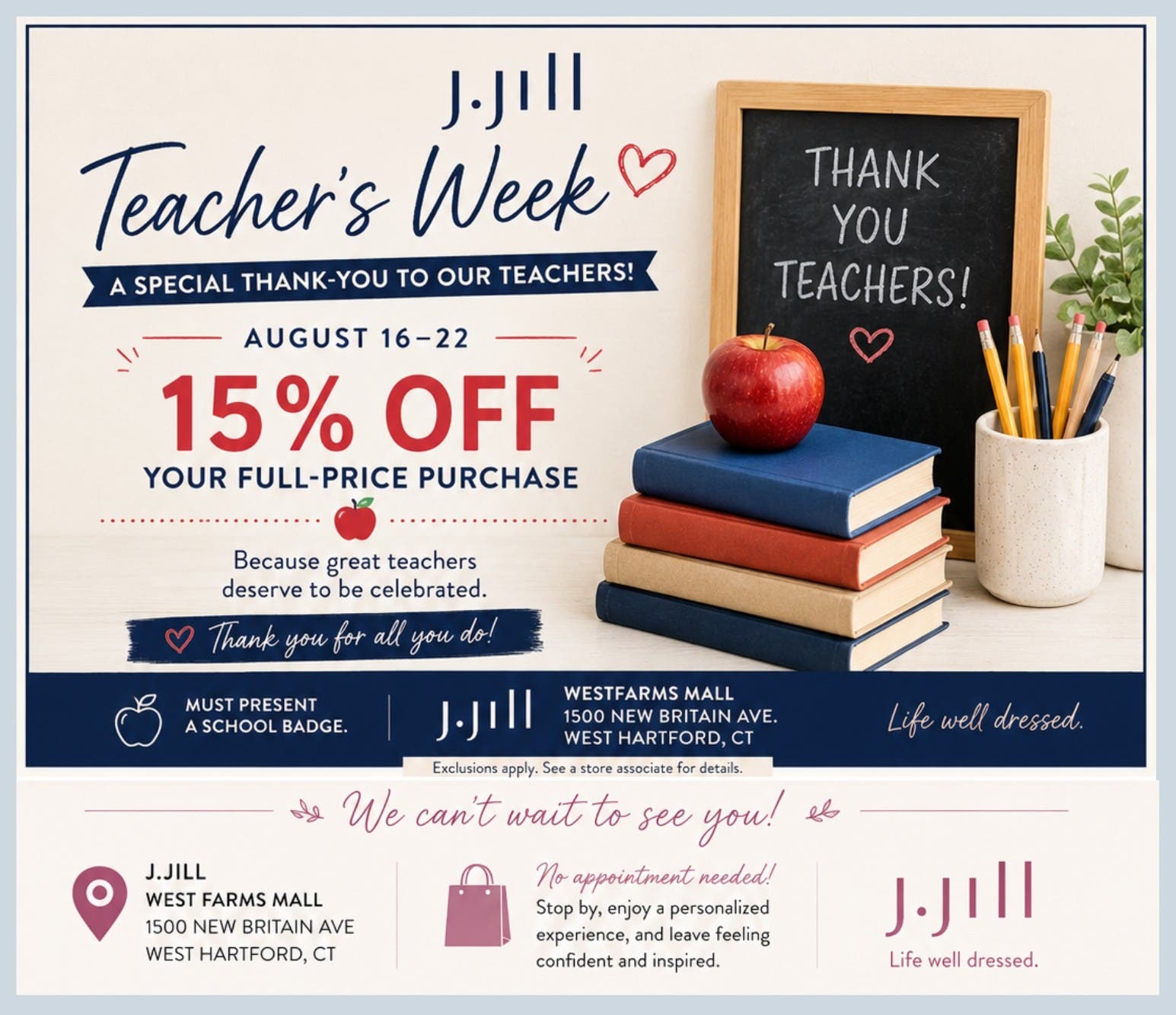 Teacher's Week at J.Jill: 15% Off for Educators