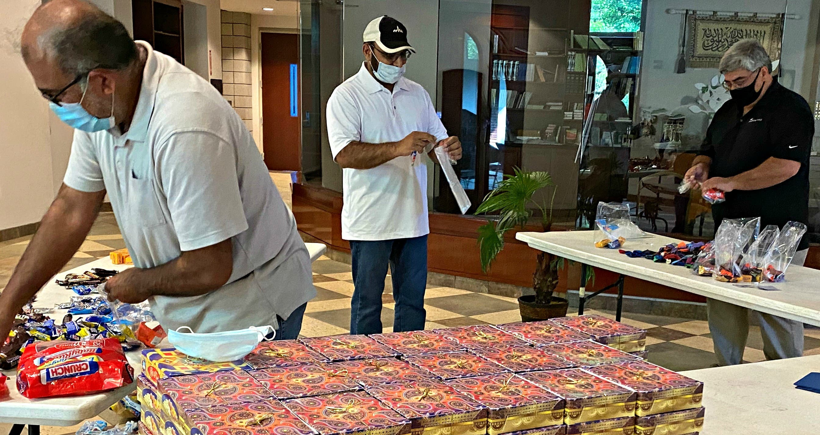 Eid gift pack preparation in progress at Masjid Mahmood Eid gift pack preparation in progress at Masjid Mahmood