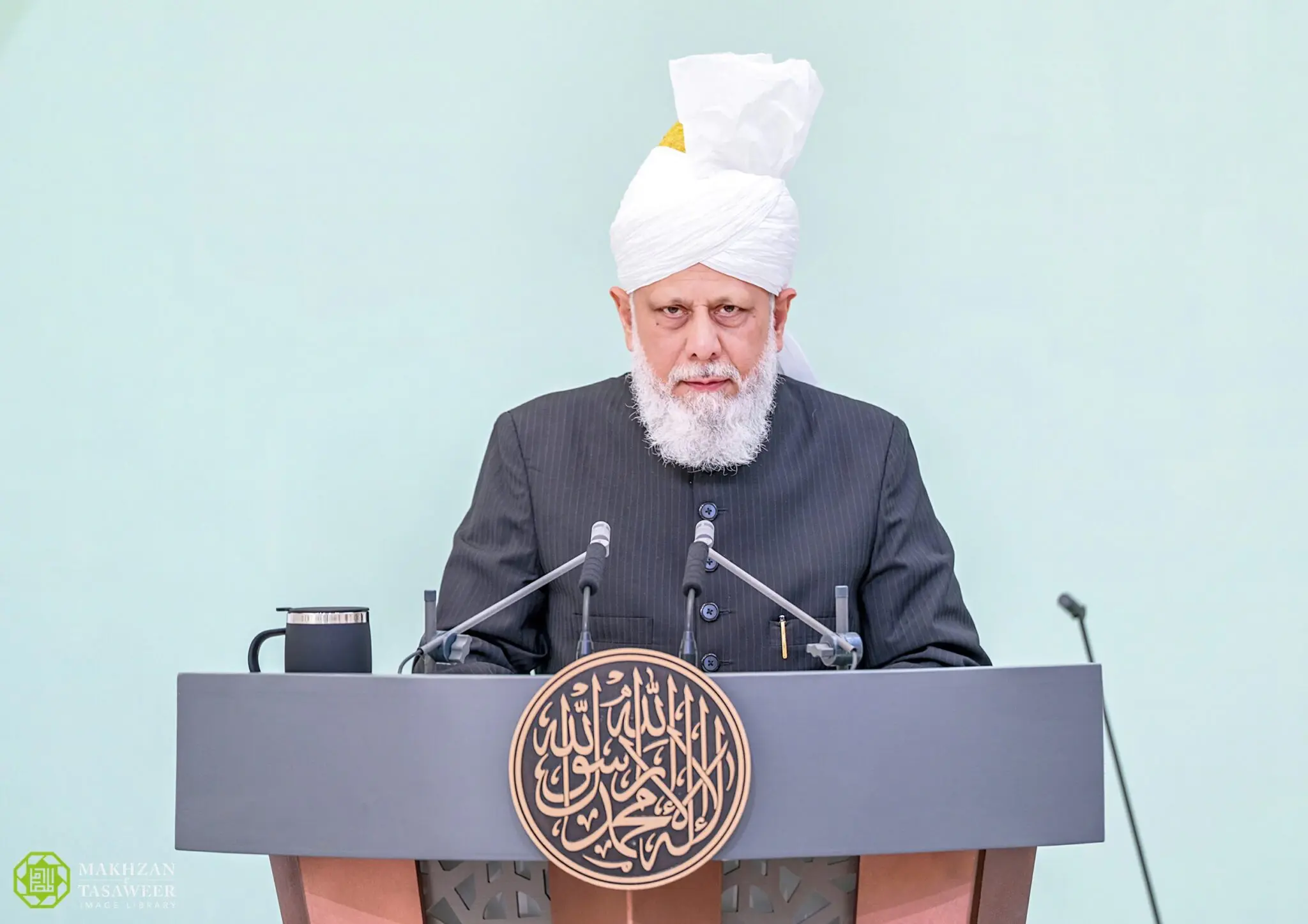 Worldwide spiritual leader of the Ahmadiyya Muslim Community, the Fifth Caliph to Messiah Ahmad, His Holiness Mirza Masroor Ahmad Worldwide spiritual leader of the Ahmadiyya Muslim Community, the Fifth Caliph to Messiah Ahmad, His Holiness Mirza Masroor Ahmad