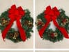 Display of preordered hand decorated wreathes.  Additional designs available at First Parish of Westwood on December 5th.