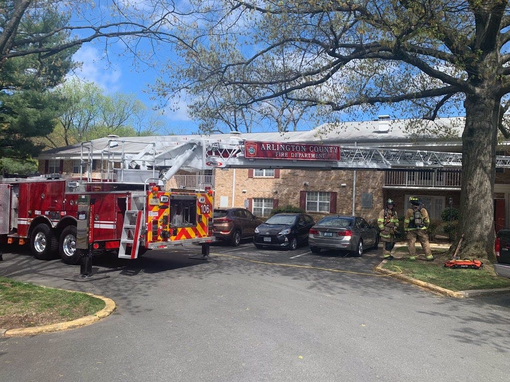 A contractor was injured in a condo fire Monday in Falls Church.