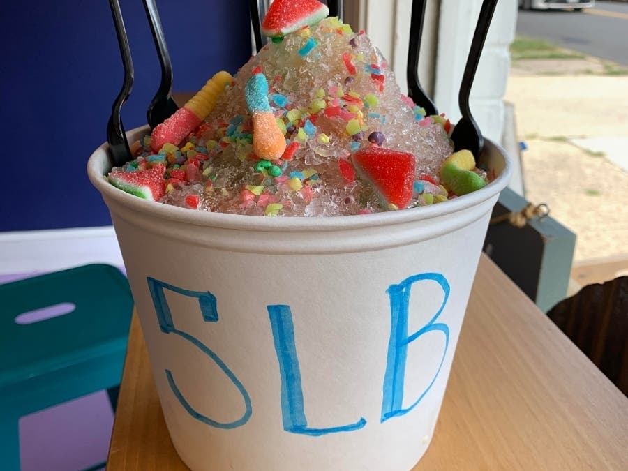 The 5 Pound SnoBall Bucket Challenge is available at Pendleton Carry Out Co.