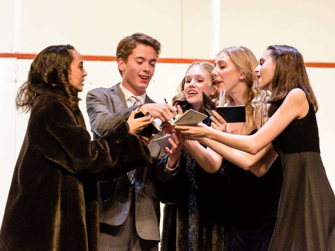 from left to right: Evie Garces-Foley, Sam Wells, Olivia DePasquale, Mazie Ammon and Sara Kaufman in "Anything Goes." 