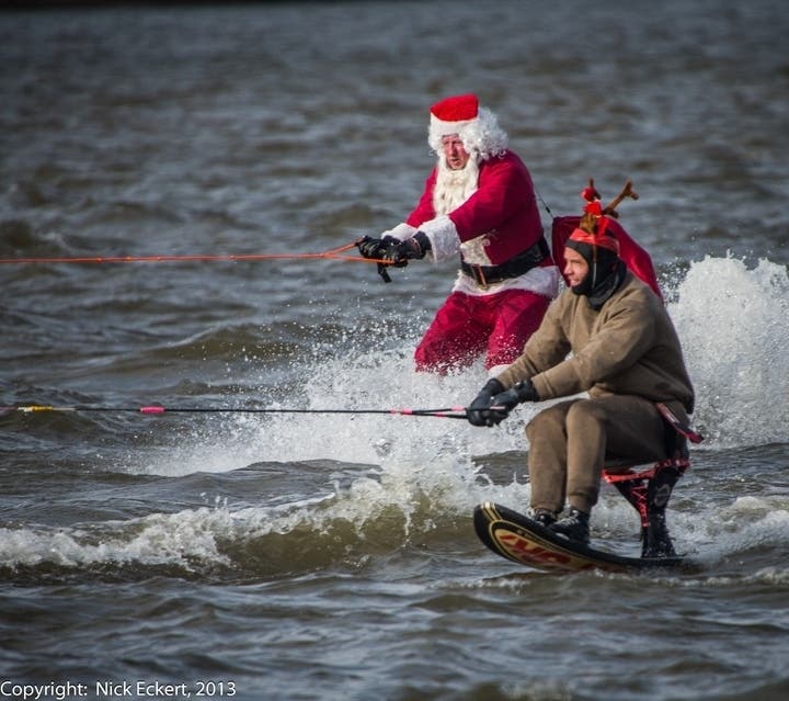 Waterskiing Santa and his friends descend upon the Alexandria waterfront for a show on Christmas Eve.