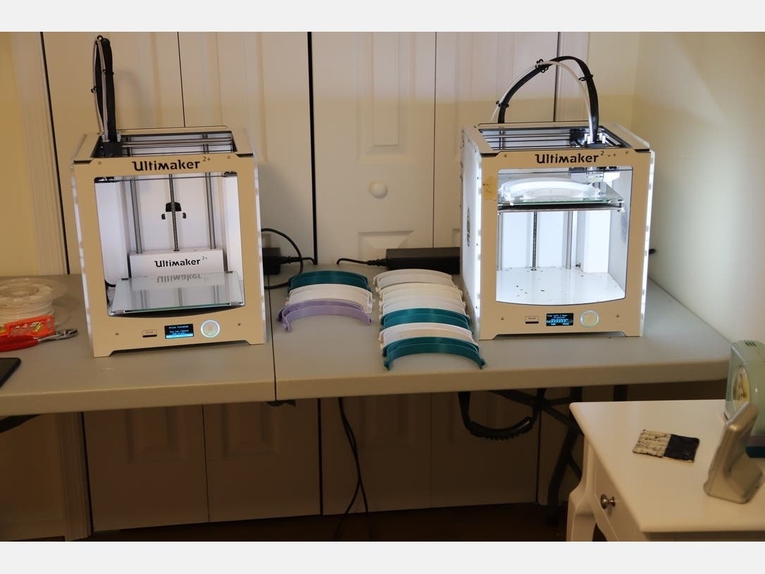 One group is using 3D printers to create parts for face shields, allowing medical workers' protective gear to last longer.