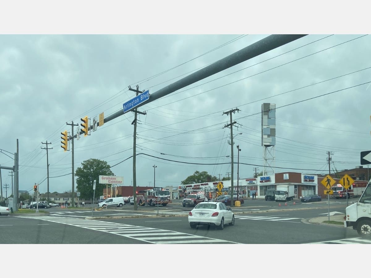 A car crash into a building led to a fire department response in West Falls Church on Friday, May 8.