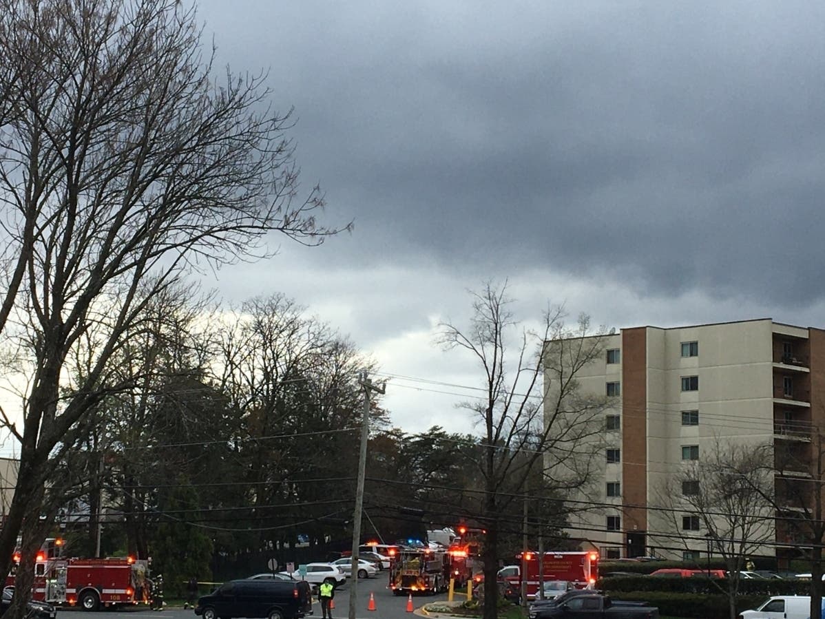 A fire prompted an emergency response at Falls Green Apartments, pictured from across the street on Thursday, April 1.