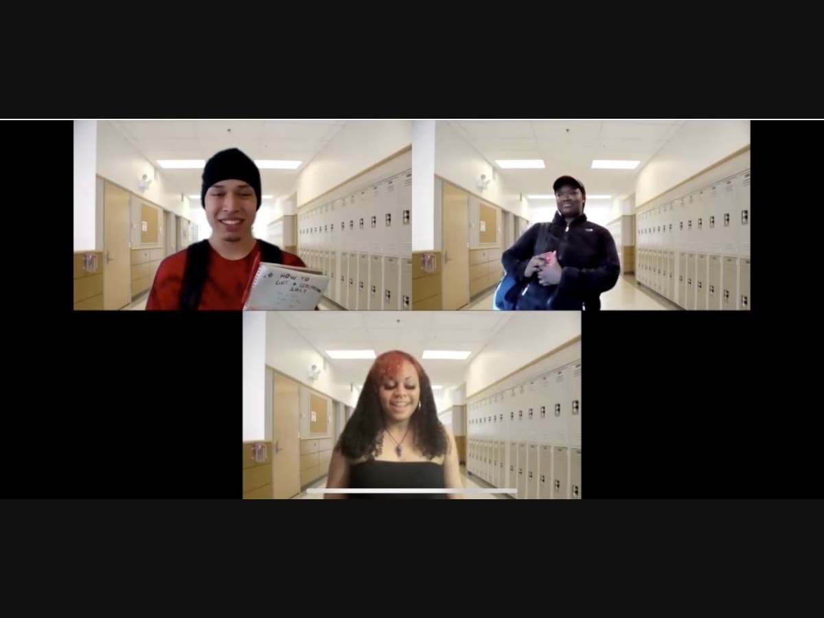 From left to right:  Miguel Orozco Ramos, Imani Brown and Mariam Sesay in "The Cards of Fate" at Annandale High School
