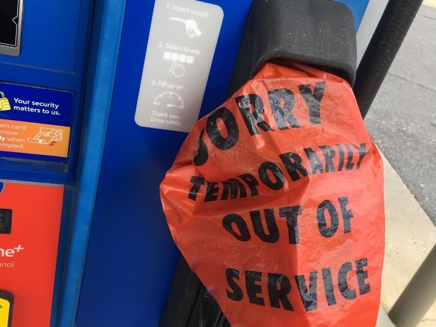 A gas pump at an Exxon station in Fairfax County is closed amid a gas shortage on Wednesday, May 12.