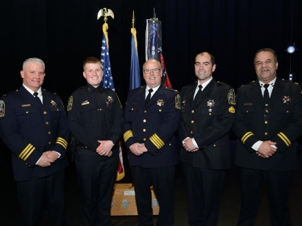 Left to right: Maj. Daniel Janickey, Officer Parker Stroh, Col. James Morris, Academy instructor MPO Michael Finelli and Capt. Tu Farhan are pictured.