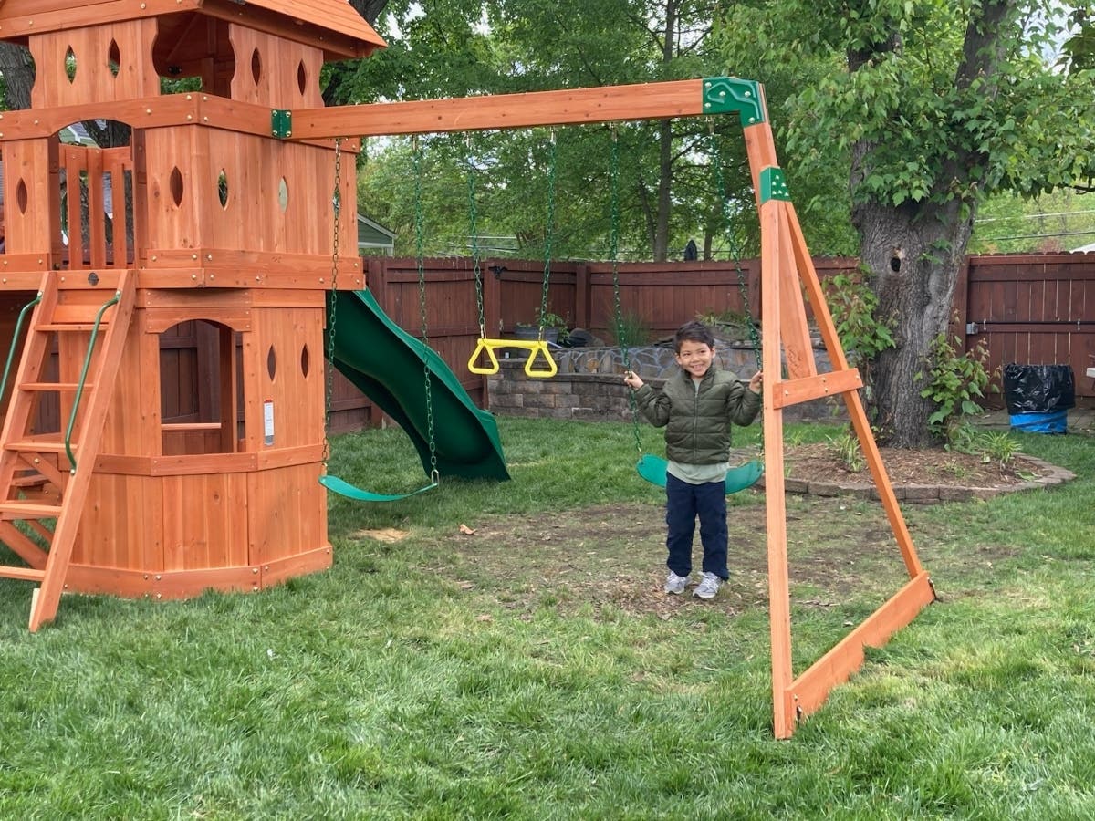 Leo, a 7-year-old in Woodlawn battling leukemia, was surprised with a new playset in his backyard Thursday. 