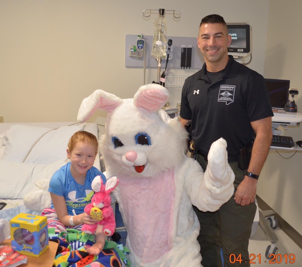 The officers spent part of Easter making special deliveries of the stuffed bunnies. 