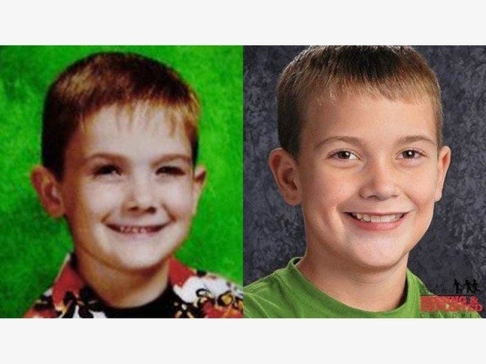 Timmothy Pitzen in 2011 (left) and in an age-progressed image showing what he might look like at age 10.