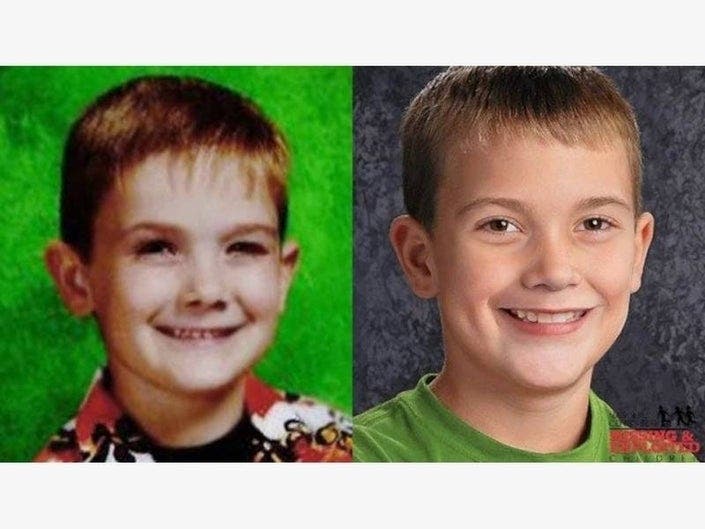 Timmothy Pitzen in 2011 (left) and in an age-progressed image showing what he might look like at age 10. 