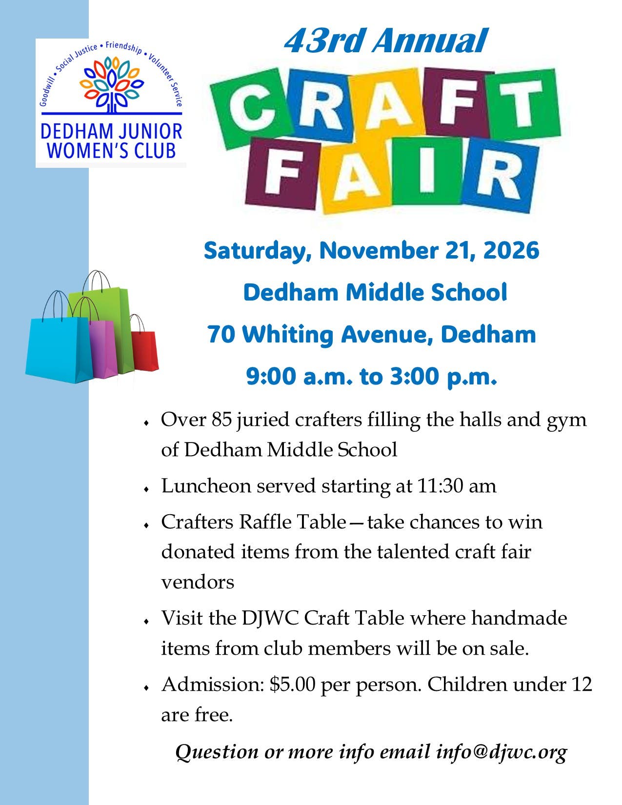 Dedham Junior Women's Club 43rd Annual Craft Fair