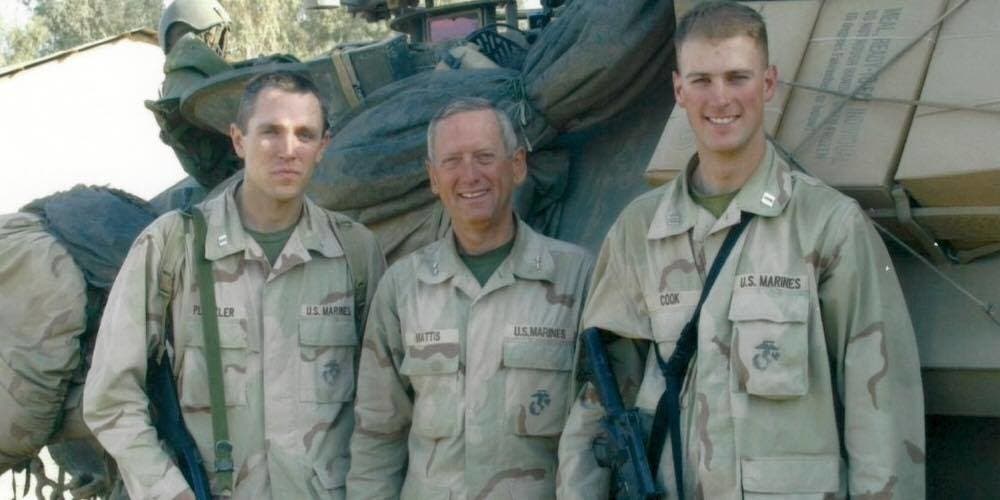 Then-Captain Joe Plenzler, Major General James Mattis and Captain Cook, Iraq 2003