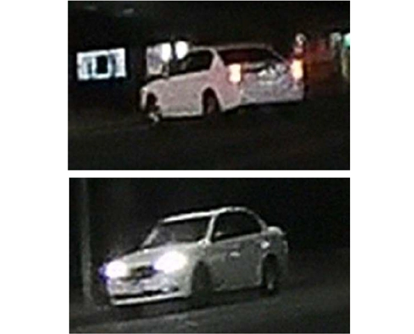 Hemet Police released these images of a white four-door sedan that struck a woman, likely a Chevrolet Malibu made between 2004 and 2007.