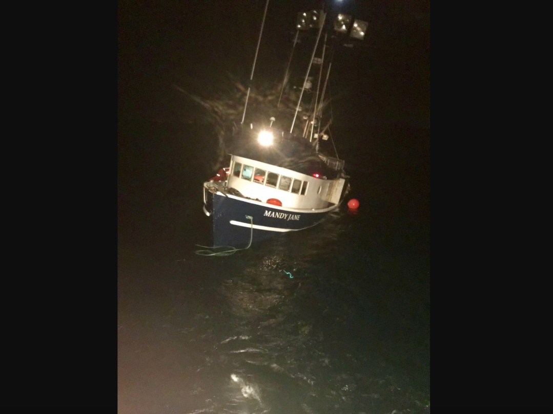 The Coast Guard didn't give an exact location, but said the Mandy Jane foundered about 16 miles southwest of the Golden Gate Bridge.