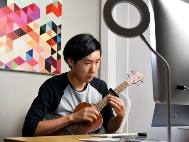 Quarantunes instructor Owen Fong leads a virtual ukelele lesson.