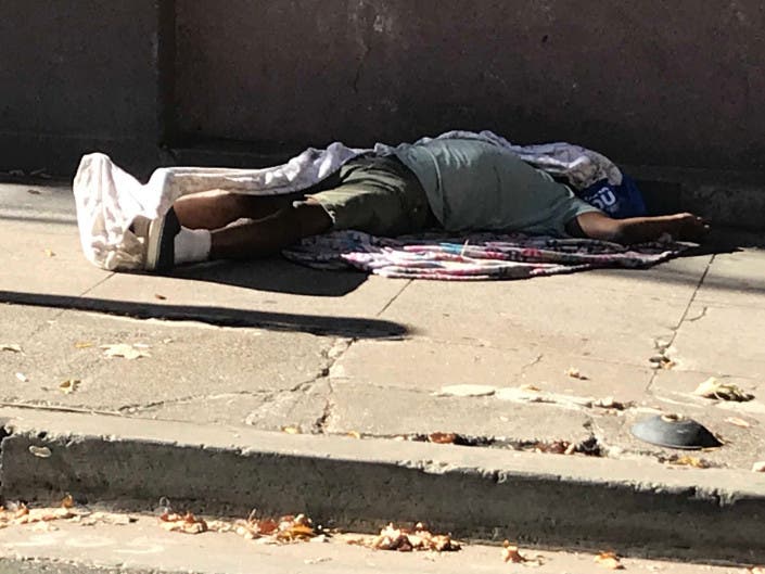 A homeless man in downtown Sacramento, September 2019.
