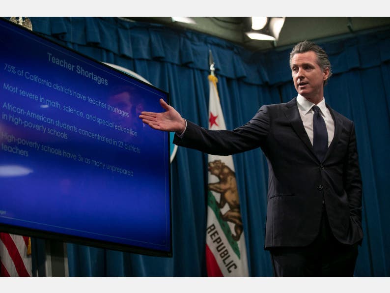 In this file photo, Gov. Gavin Newsom presents the 2020-21 state budget at a press conference at the California Capitol on Jan. 10, 2020. 