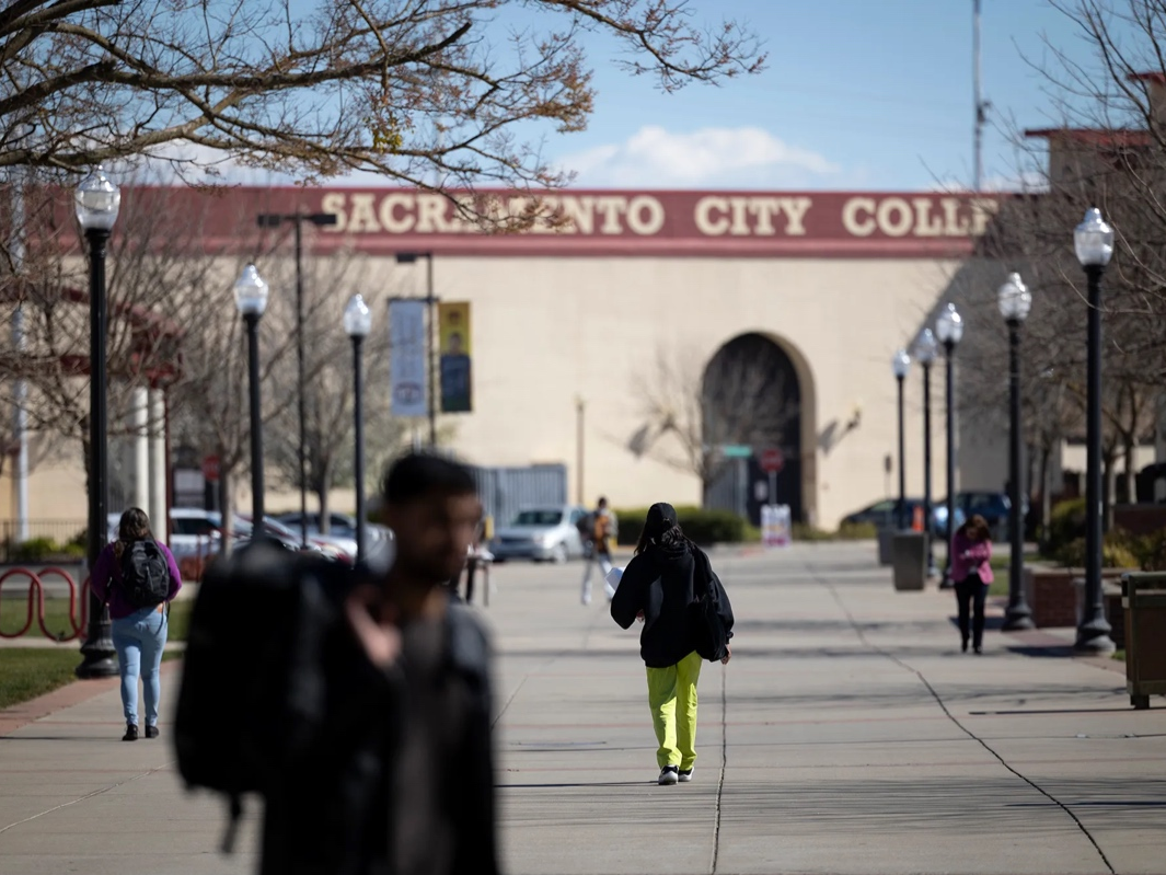 Students walk through campus at Sacramento City College on Feb. 23, 2022.