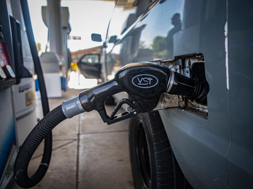 A gas nozzle in a van at a central Fresno gas station on Sept. 29, 2022. 