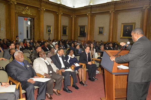 LIAACC President speaking at Brooklyn Borough Hall in New York City