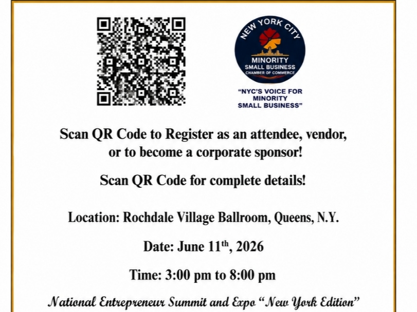 As part of the chamber's upcoming initiative the New York City Minority Small Business Chamber of Commerce, Inc. will serve as an event partner for the upcoming National Entrepreneur Summit and Expo New York Edition which will be held on June 11th, 2026.