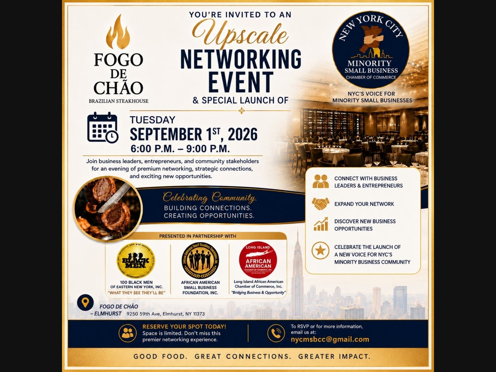 The New York City Minority Small Business Chamber of Commerce, Inc. (NYCMSBCC) is a premier non-profit business advocacy organization dedicated to the economic empowerment of minority-owned small businesses throughout New York City. 