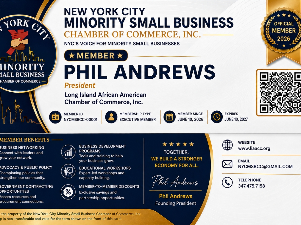 "The New York City Minority Small Business Chamber of Commerce is fundamentally changing how minority entrepreneurs navigate the commercial landscape," said Phil Andrews, President of NYCMSBCC.