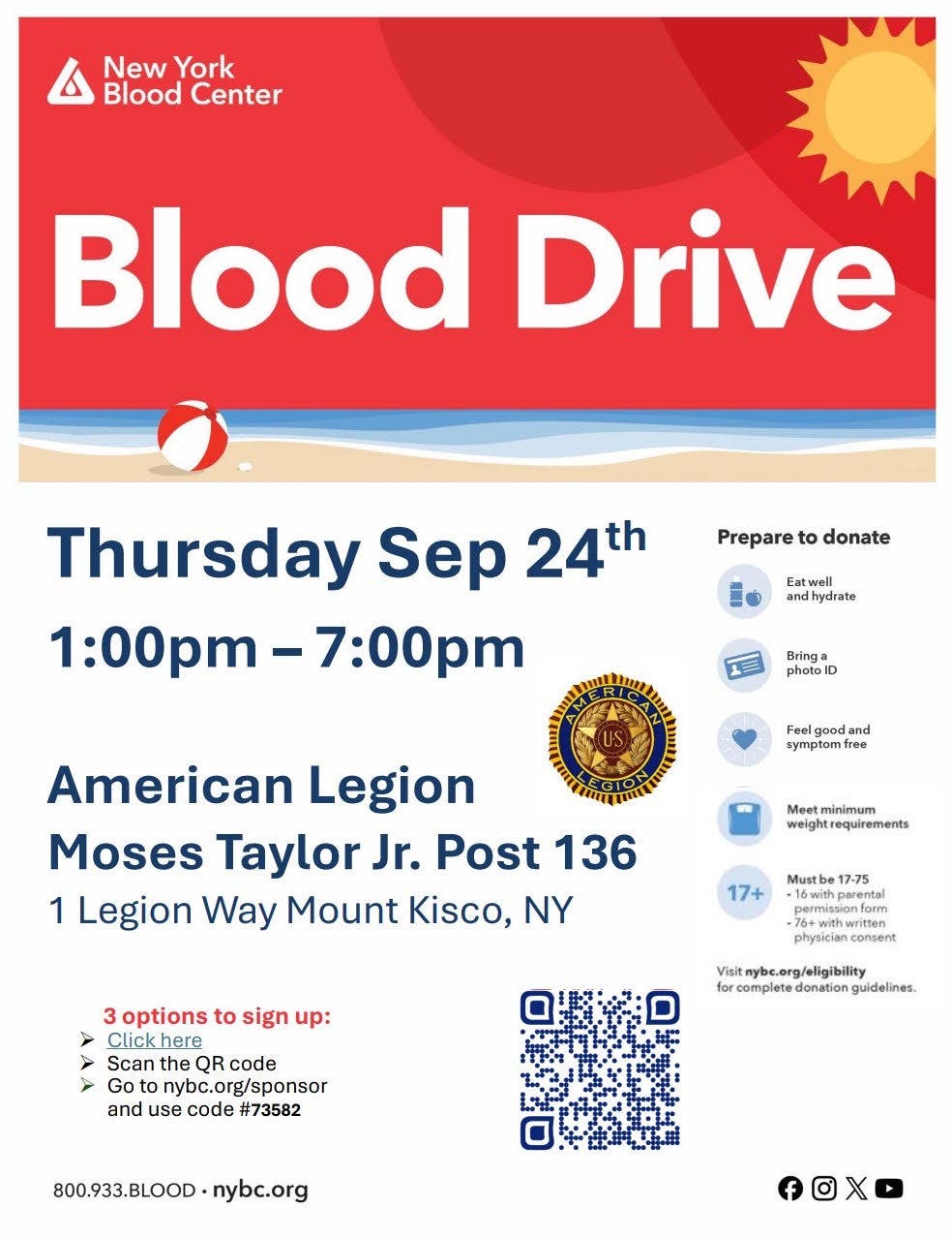 BLOOD DRIVE, hosted by the American Legion Auxiliary Unit 146 Mt Kisco