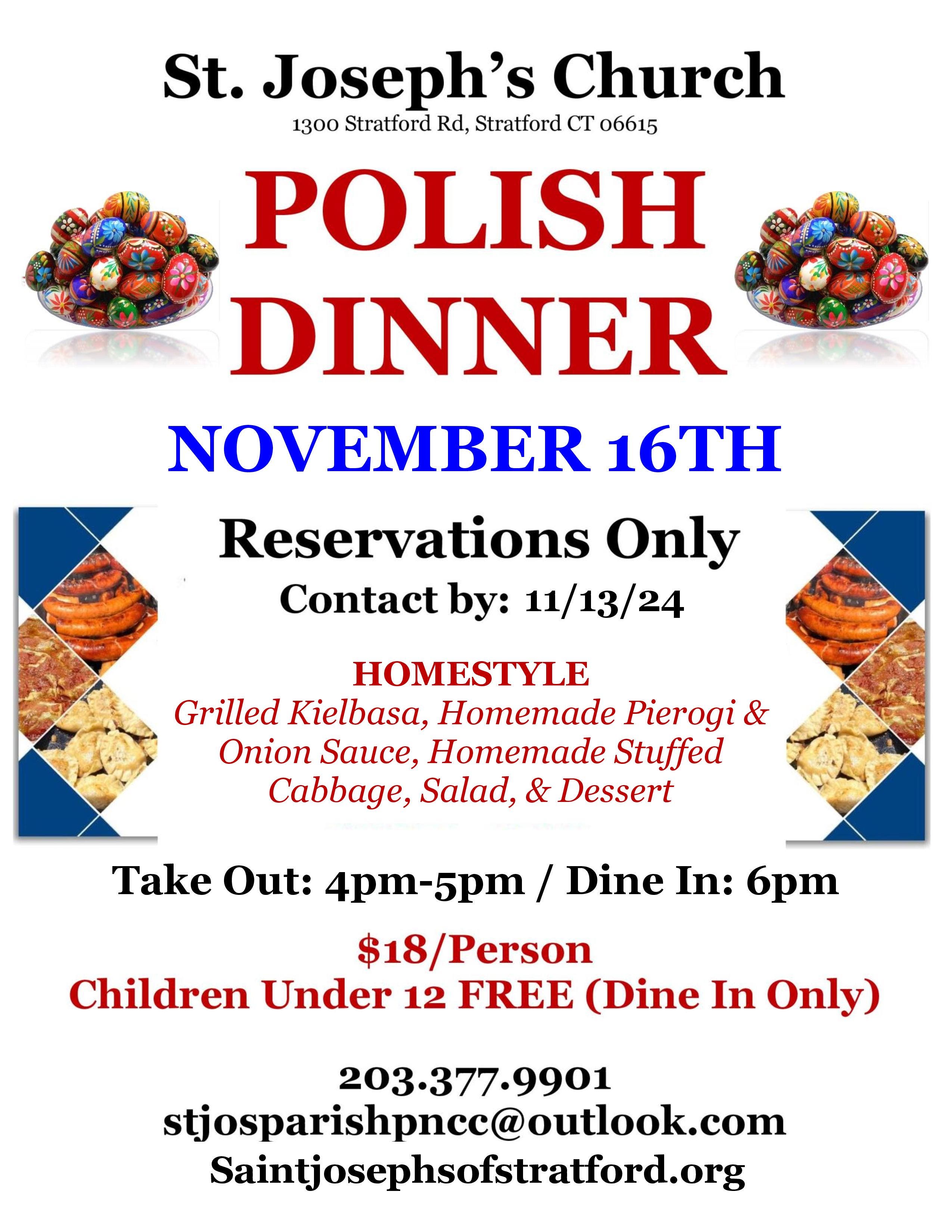 Oct 27 Authentic Polish Dinner St. Joseph's Polish National