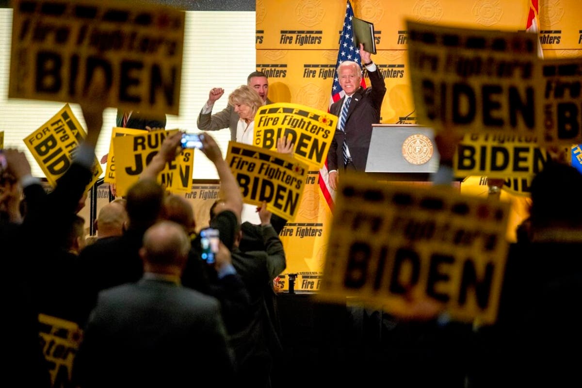 Joe Biden, who spoke to firefighters in Washington, D.C., Tuesday, hasn't decided if he'll run for president in 2020.