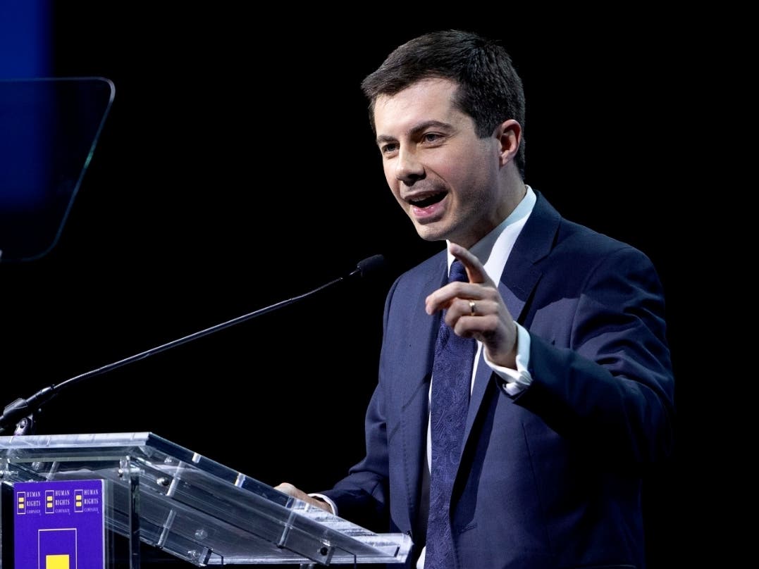Democratic presidential candidate Pete Buttigieg speaks during the Human Rights Campaign's 14th Annual Las Vegas Gala.