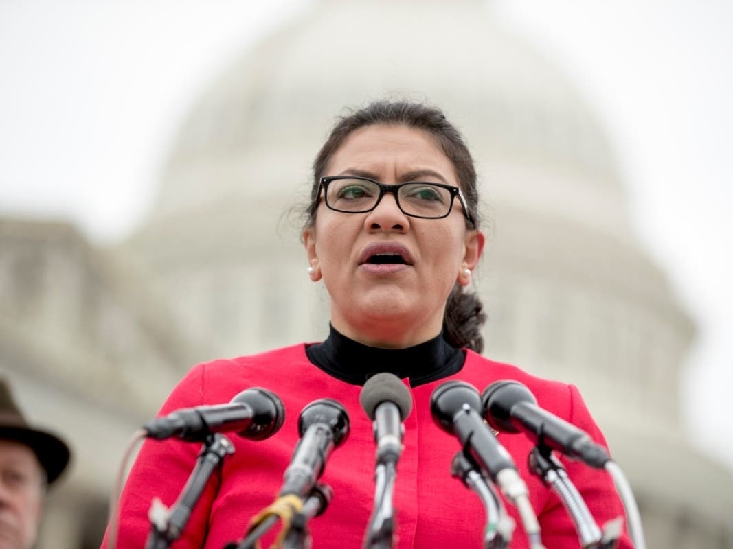 Democratic U.S. Rep. Rashida Tlaib of Michigan speaks at a news conference on Capitol Hill in Washington.