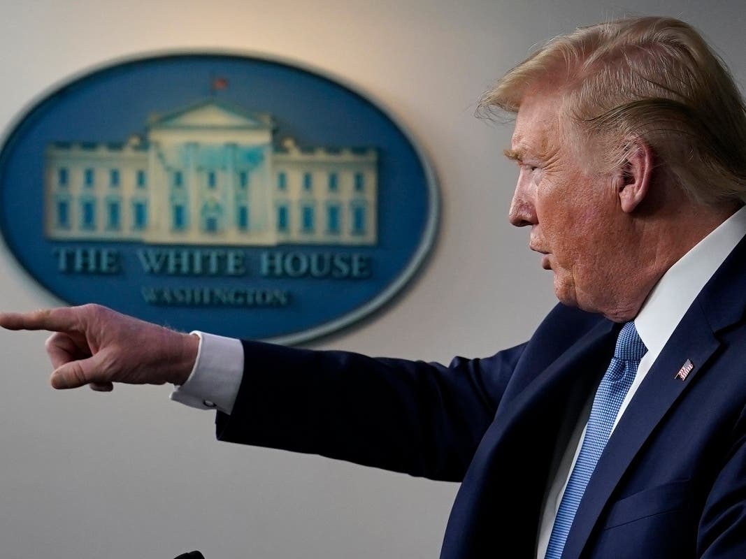 President Donald Trump speaks during a press briefing with the coronavirus task force, in the Brady press briefing room at the White House, Monday, March 16, 2020, in Washington.