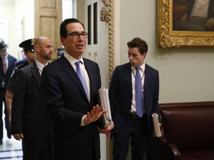 Treasury Secretary Steve Mnuchin met with with Senate Republicans on an economic lifeline for Americans affected by the coronavirus outbreak.