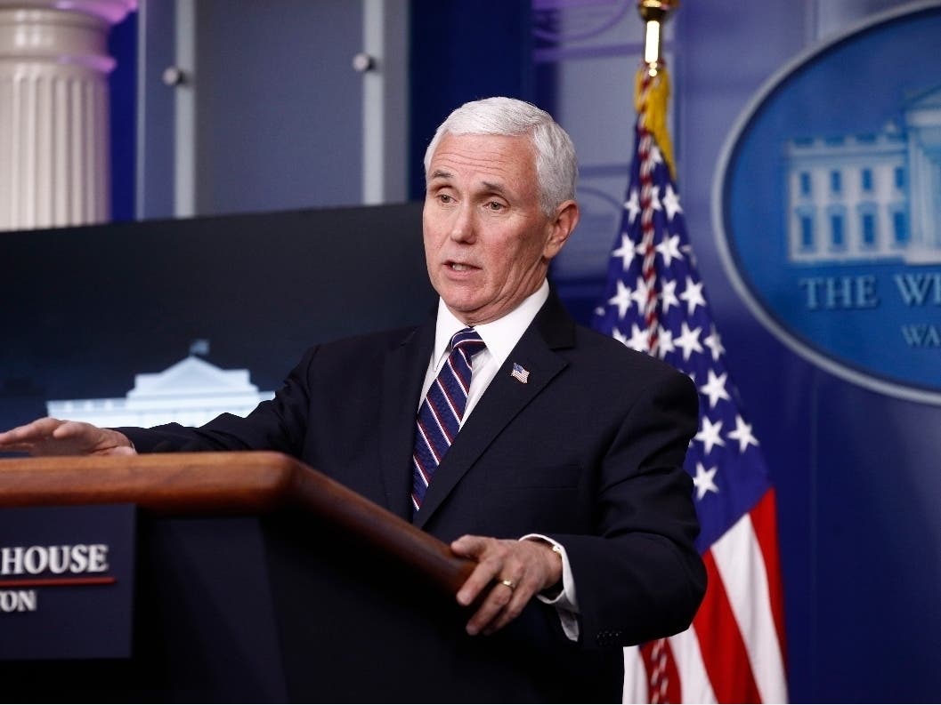 Vice President Mike Pence speaks during a coronavirus task force briefing at the White House.